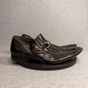 Vero Cuoio Mens Black Leather Bamboo Bit Loafers Made in Italy Size 42.5